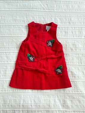 Florence Eiseman Baby Girl Red Corduroy Floral Dress 12M